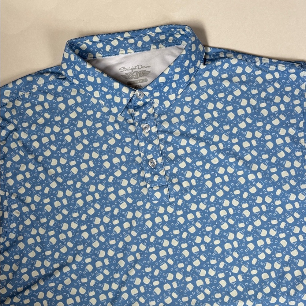 Straight Down Cocktails Drinks Blue Performance‎ Golf Polo Mens XXL